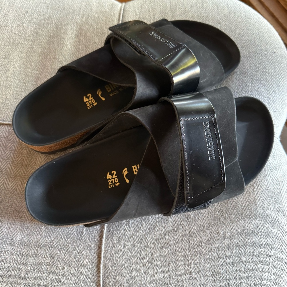 Birkenstock Kyoto Nubuck Leather - Black Slide Sandals - Picture 6 of 8